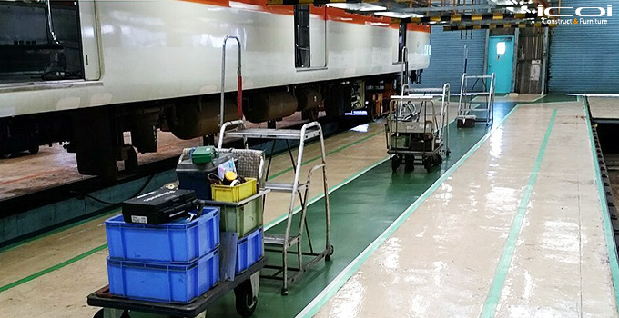 阪神車両メンテナンス工場の塗装から事務所改装工事まで一式 全面改装 施工一式 icoi