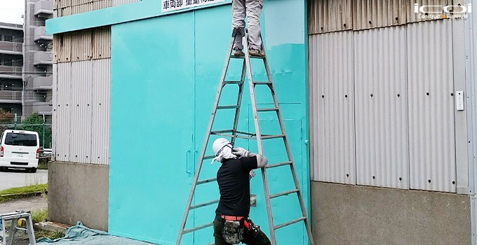 阪神車両メンテナンス工場の塗装から事務所改装工事まで一式 全面改装 施工一式 icoi