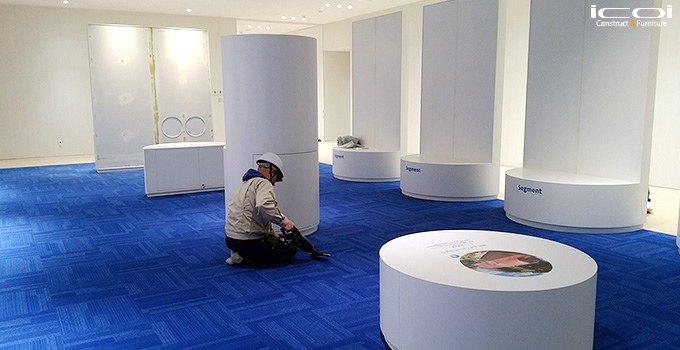 福井県 敦賀市 東洋紡 展示ルーム 家具製作 設置 icoi